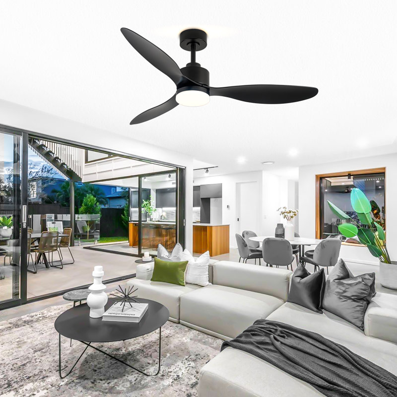 Loritta 52'' 3 - Blade Large Indooor Ceiling Fan With Light Kit and Remote, 3 LED Colors, 6 Speed Noiseless DC Motor, Timer