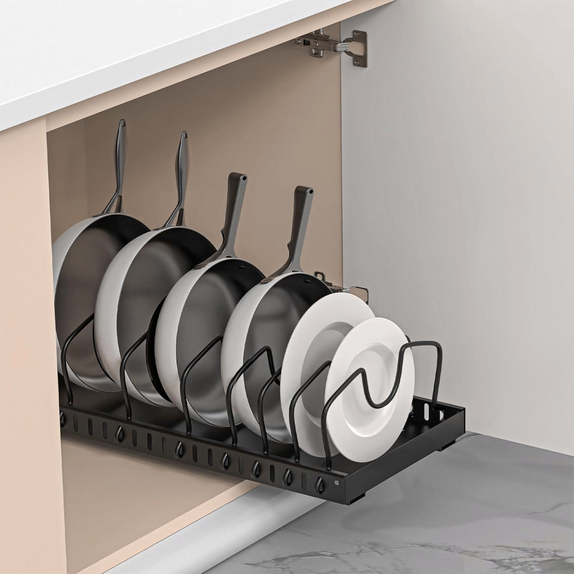 Prep & Savour Pots And Pans Organizer Under Cabinet, 8-Tier Sliding Adjustable | Wayfair