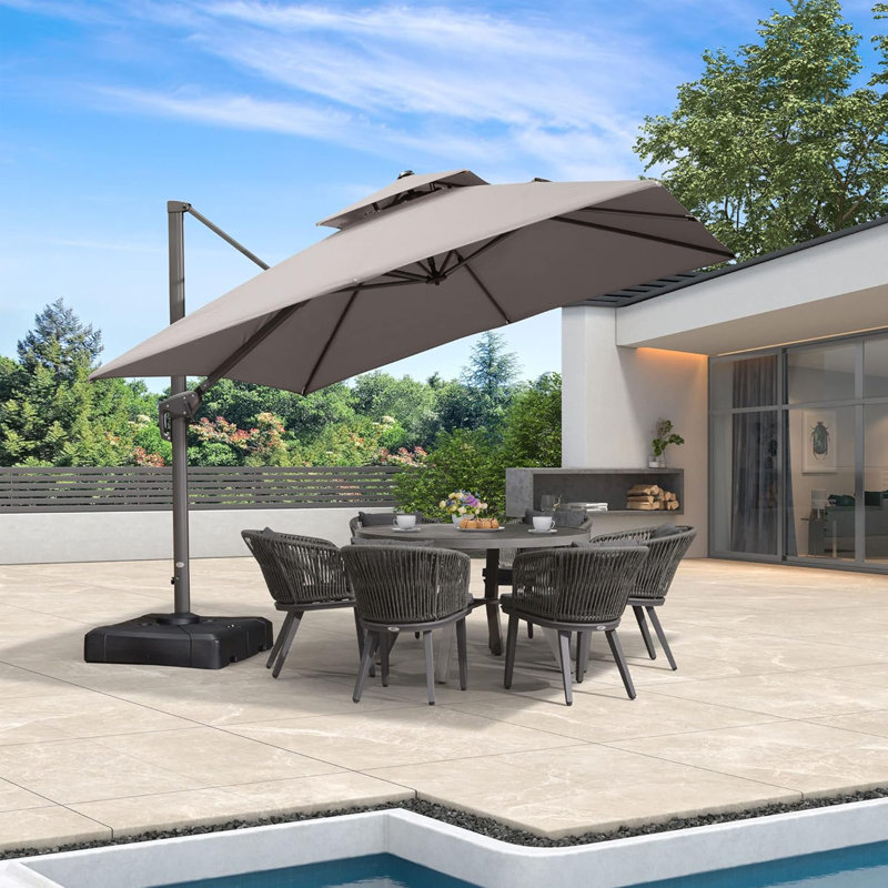 11' Rectangular Umbrella Eco-Friendly Fabric Cantilever Umbrella with Base and Soft Colours Changing Light for Umbrella