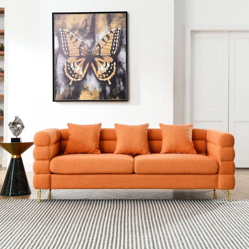 Tissu orange 81 places 3 places à assise profonde avec coussins, canapé modulaire en métal doré et pieds Streamline