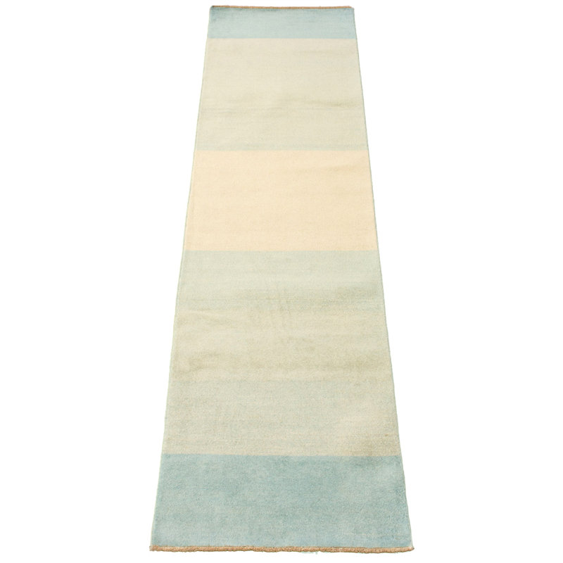 Tapis de la laine crème/bleu ciel 2 pi 6 po x 10 pi 3 po one-of-kind-noué la 2010 Adrielys