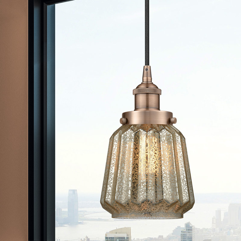 Luminaire suspendu conique à 1 lumière Caggiano, Cuivre antique