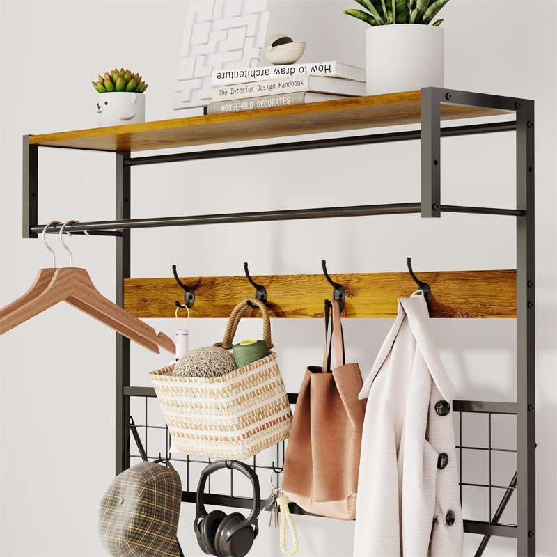 5-in-1 Hall Tree with Bench, Entryway Coat Rack with Adjustable Shelf, Shoe Storage, Hanging Rod & 9 Hooks Storage Stand