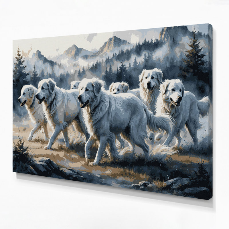 Chiens, grandes pyrenées grises, art mural sur toile, H 24 po x l 36 po