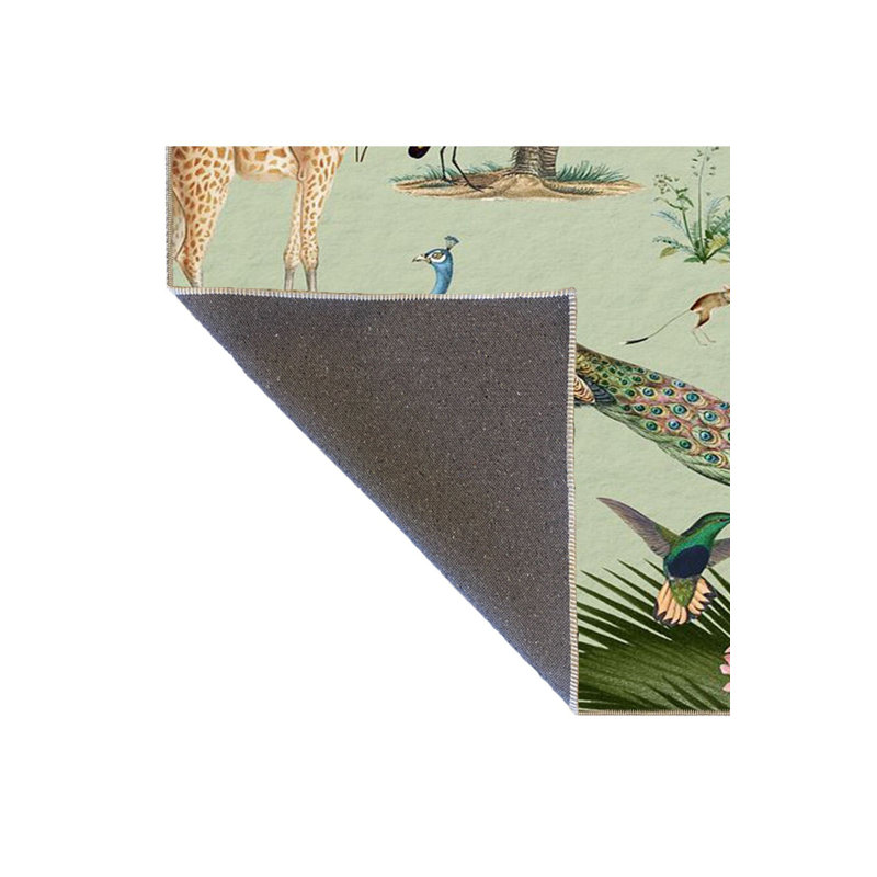 Tapis décoratif vert à motif de girafe et de lion multicolore vert, Sous-tapis rectangulaire de 3 pi 3 po x 4 pi 11 po