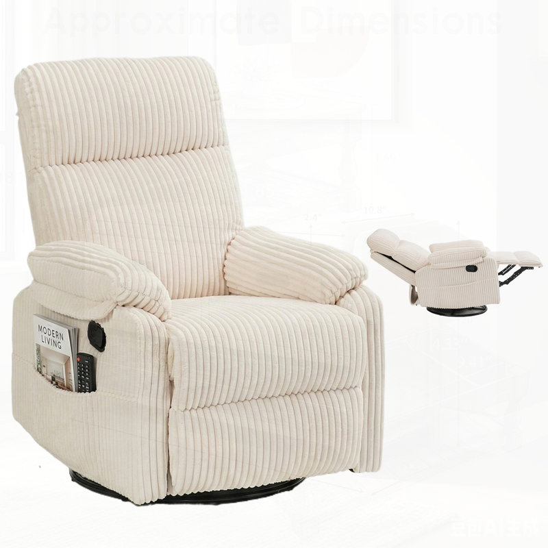 Fauteuil inclinable à bascule pivotant à 360 degrés compact pour adultes, idéal pour les petits espaces et les chambres d'enfants, revêtu de tissu pour plus de confort et de style.