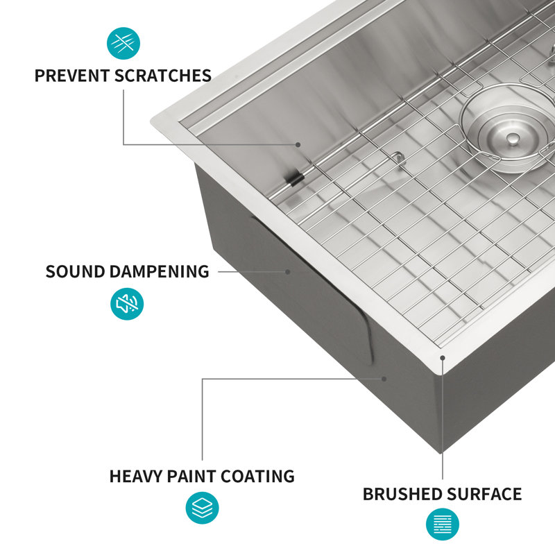 Évier de cuisine à simple cuve encastrable en acier inoxydable de calibre 16 Topcraft 32 po x 19 po x 9 po avec accessoires Topcraft