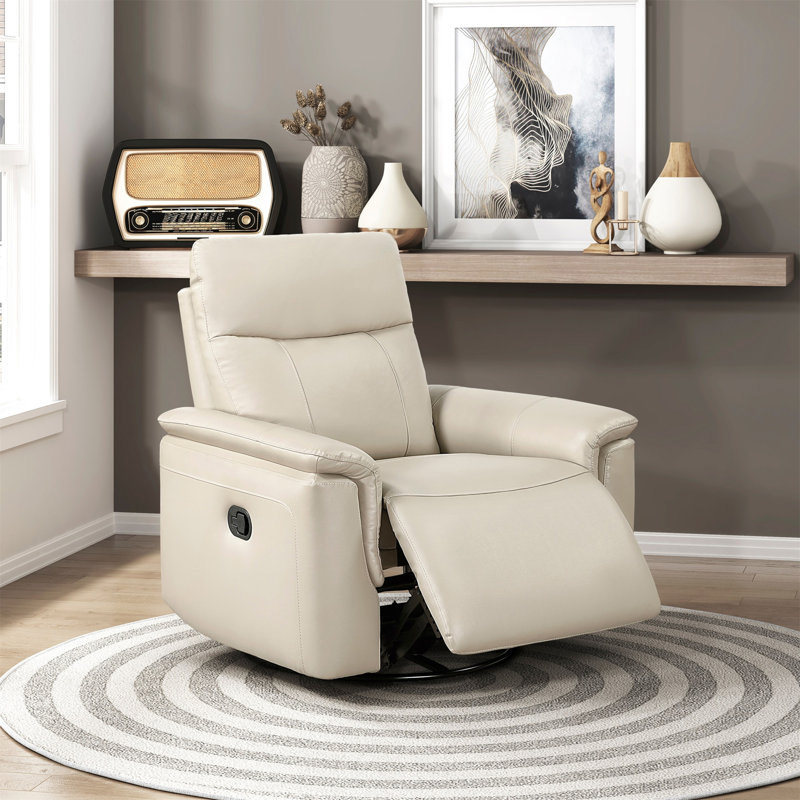 Luxury Comfort Premium Leather Recliner 1Pc Taupe Upholstery Gentle Gliding Swivel Motion Living Room Furniture, Taupe