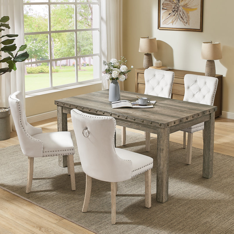 Ensemble de table de salle à manger 5 pièces, table de cuisine rectangulaire Farmhouse et 4 chaises de revêtement, beige