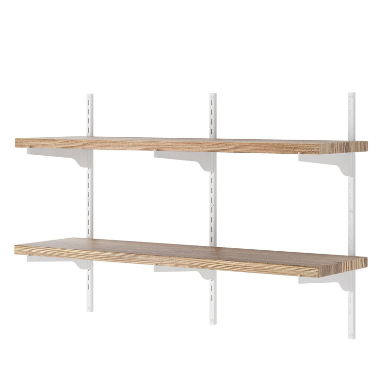 36 Inch Floating Shelf, Height Adjustable Tiered Wall Shelf, Wooden Bookshelf, Shelves For Living Room, Home Organization & Rustic Decor, Wall Mounted, 2 Tier, Burnt Board&White Bracket
