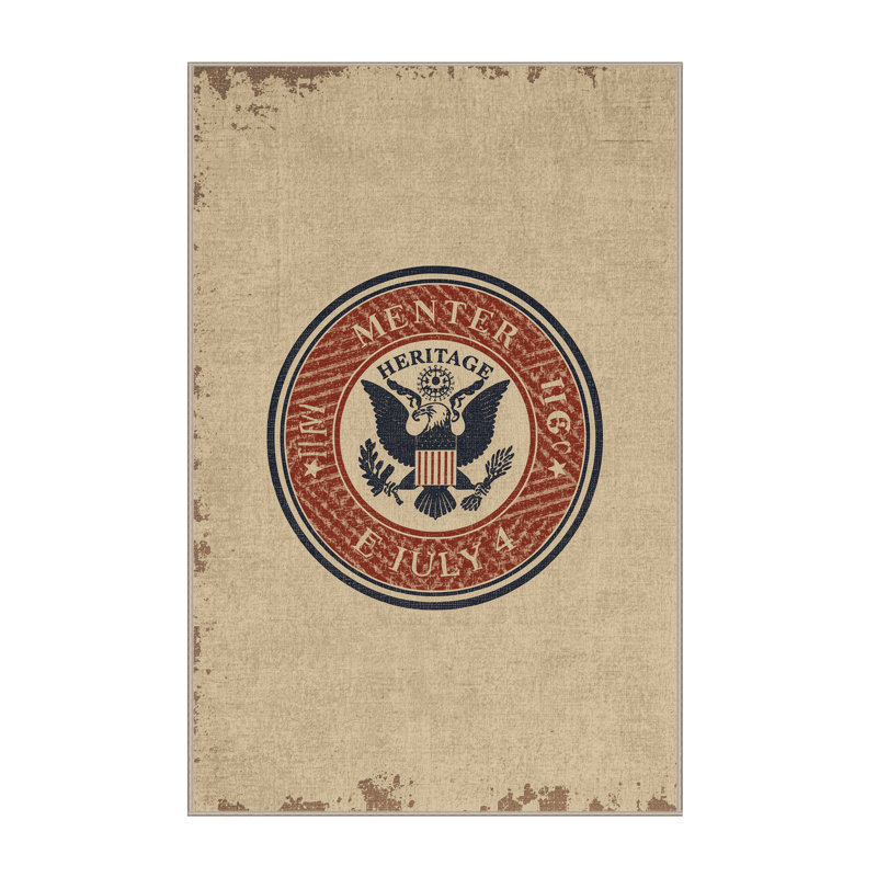 Machine Washable Pryer July 4Th Modern & Contemporary Abstract Rug in Brown – Beige Binding, 5x7