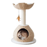 PetPals Walk Up Cat Tree with Fleece Perch, Handwoven Basket, and Sisal Scratching Post, Eco-Friendly Cat Furniture, Beige