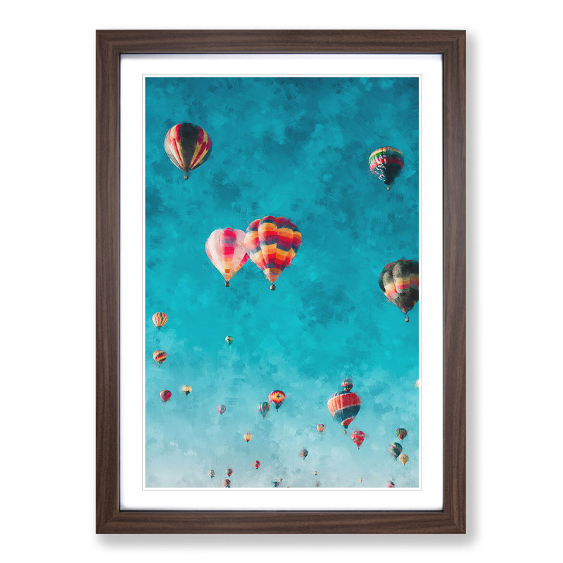 Hot Air Balloons on the Rise - Picture Frame Graphic Art Print, Walnut Framed, 33cm H x 24cm W x 2cm D