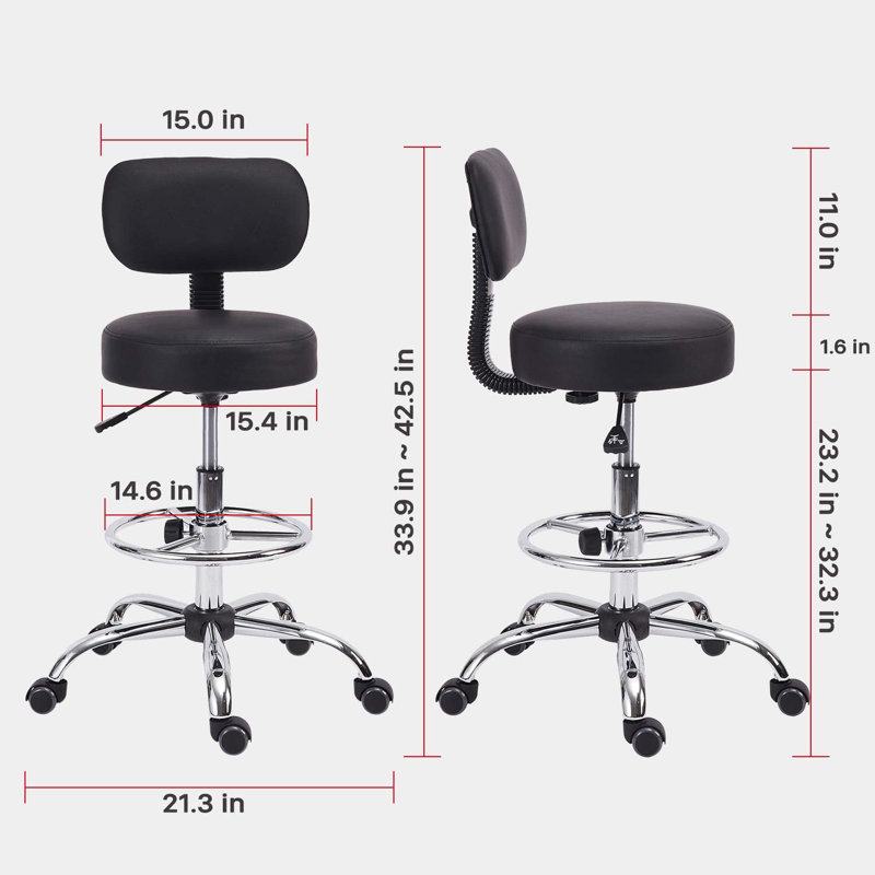 KLASIKA Drafting Swivel Chair with Back Support and Adjustable Footrest Rolling Stool Set of 2