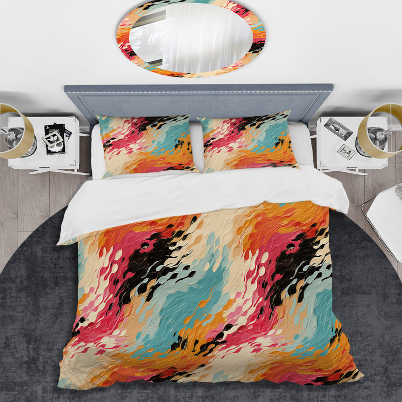 Multicolor Feather Fury I - Ensemble de housse de couette abstrait, Housse de couette pour grand lit et 2 taies décor