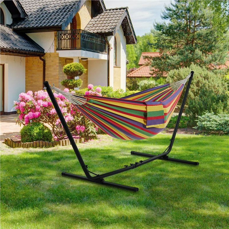 Double Classic Hammock with Stand, Rainbow Stripe