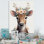 Mignon bébé vache avec couronne florale II - animaux, art mural sur toile