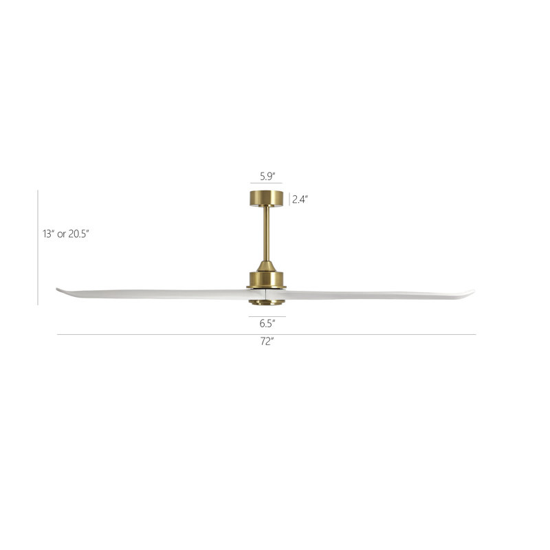72" Solid Wood 3-Blade Ceiling Fan With Remote Control, White Wood