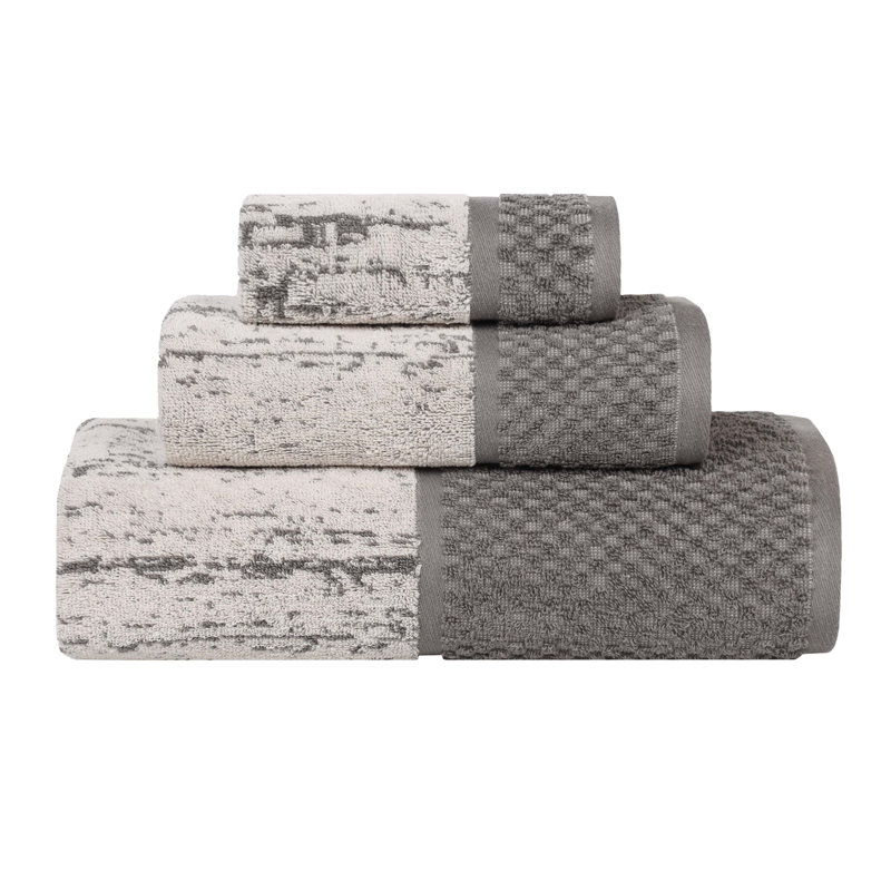 Ensemble de serviettes 3 pièces Lodie, Ivoire / gris anthracite
