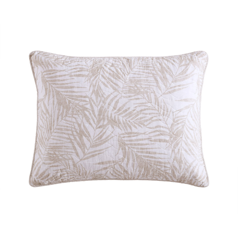 Beige Cotton Reversible Full Quilt Set with Fern Design