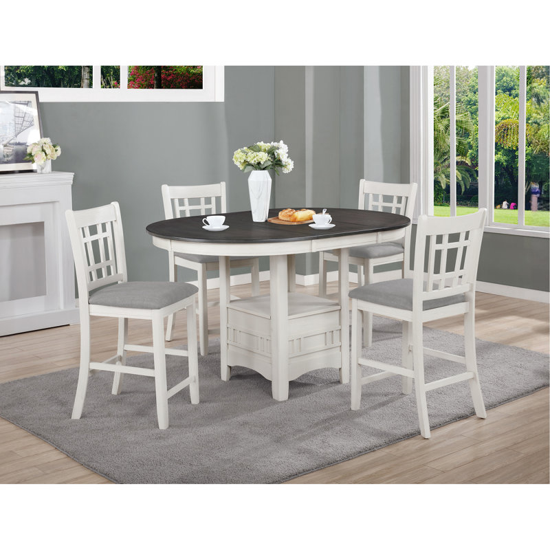 Table de salle à manger à hauteur de comptoir de 5 pièces de style contemporain, table ovale en feuille de 18 po, revêtement gris, rangement de table, places assises pouvant accueillir 4 personnes et 5 pièces