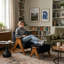 Upholstered Armchair with Footstool-945252924-951561097