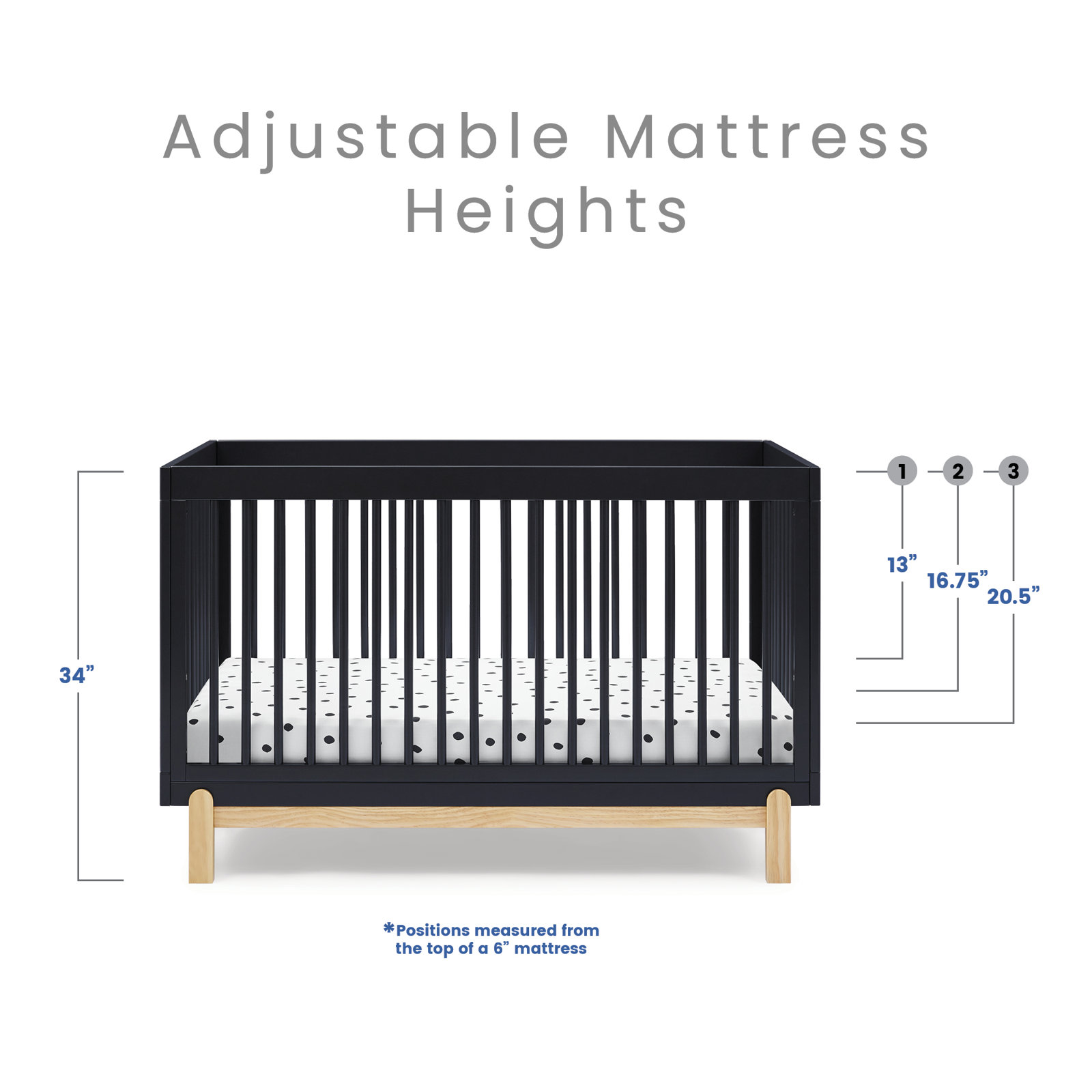 Poppy Pine 4-in-1 Convertible Crib, Midnight Gray