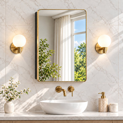 Recessed or Surface Wall Mount Medicine Cabinet with Mirror, Adjustable Shelves & Center Divider