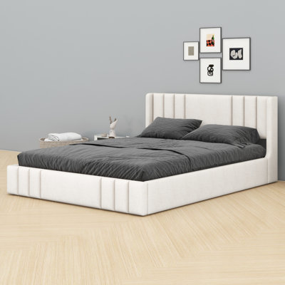 Minimalist Upholstered Platform Bed Frame with Headboard