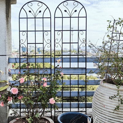 4 Metal Garden Trellises, 86.7"X19.7", Black Rustproof, Outdoor Flower Climbing Frame Trellis Of 4, Support