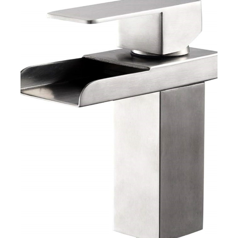 Robinet de salle de bain en nickel brossé - poignée simple, trou pour faciliter le réglage de l'eau