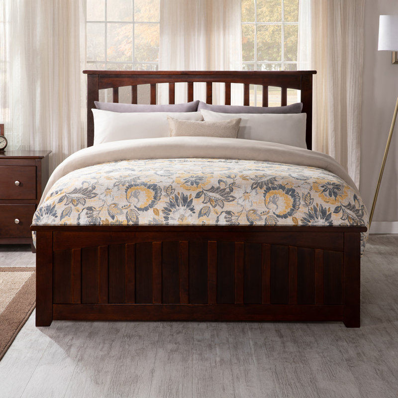 Mission Low Profile Solid Wood Platform Bed with Matching Footboard, Full, Walnut