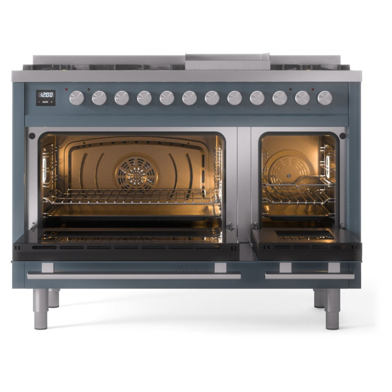 ILVE Professional Plus II 48 cuisinière à double combustible, 8 brûleurs scellés, plaque chauffante (bleu gris), Bleu/gris