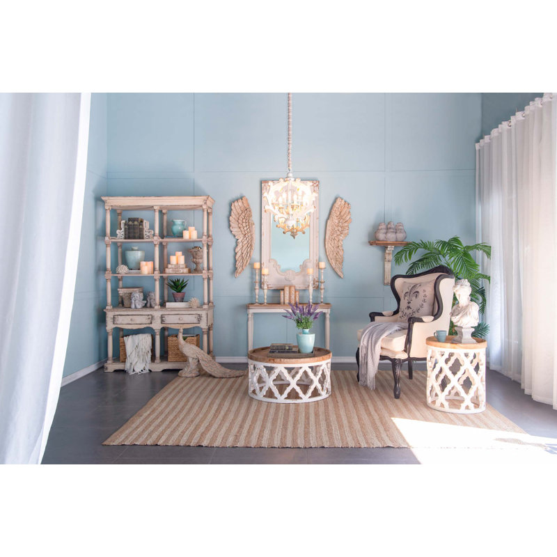 Lustre en bois 6 lumières, luminaire suspendu avec chaîne réglable pour le vestibule de la salle à manger de la cuisine, ampoule non incluse
