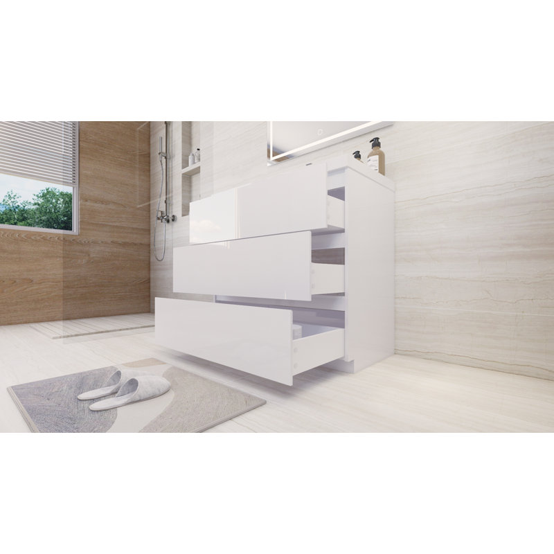 Dennes 35.4'' Single Bathroom Vanity with Acrylic Top, Hight Gloss White