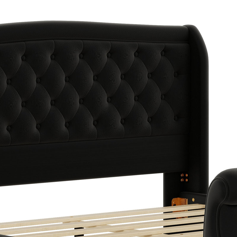 Upholstered Bed, Queen, Black