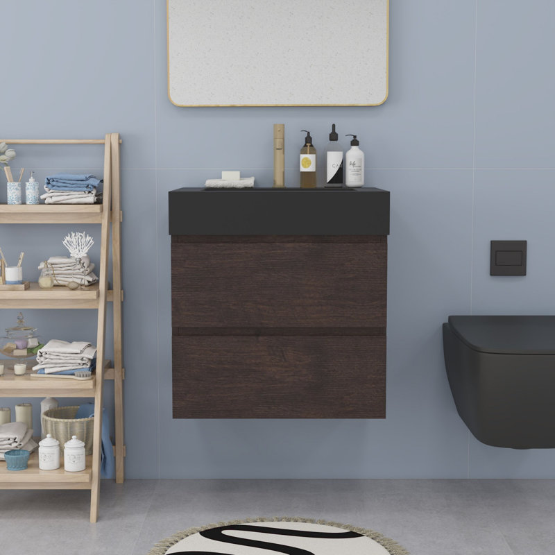 Meuble-lavabo moderne avec lavabo, Noyer, Noir, noir, noir, noir