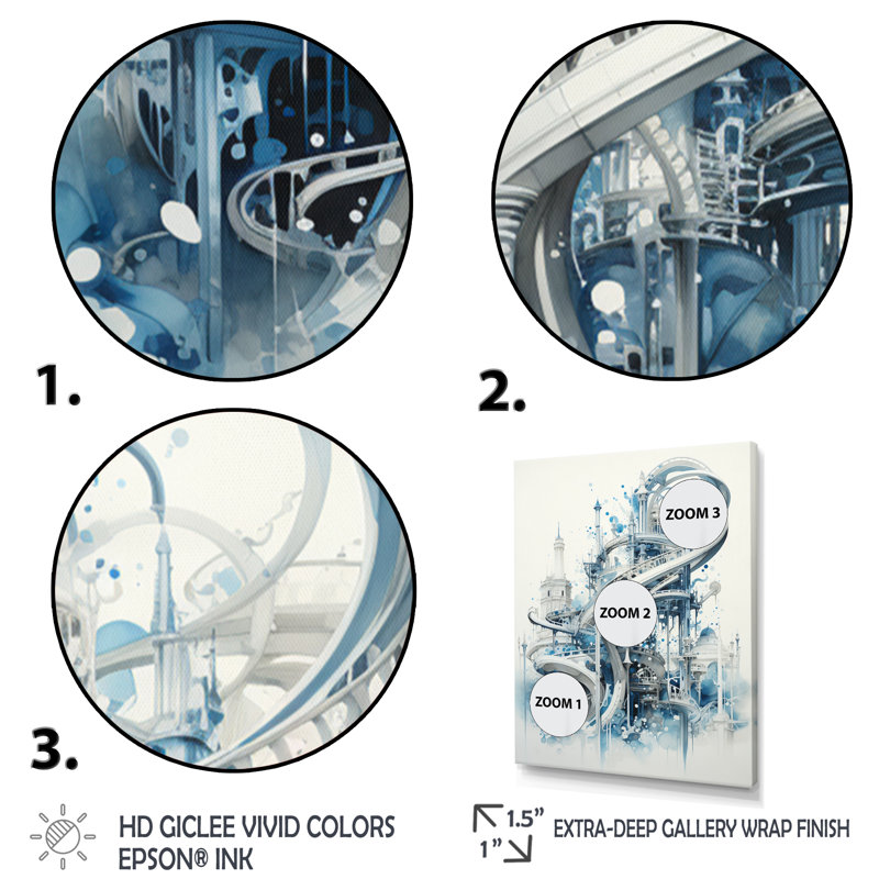 Rollercoaster Gravitys Dance - Cityscapes Wall Art Living Room, Cadre photo blanc, H 32 po x l 16 po x P 1 po