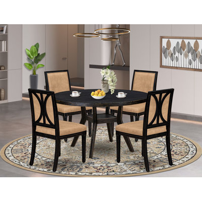 F34B4309F26548AAAC88970F75063EE7 5-Pc Dinette Set Consists of a Round Table & 4 Polyester Chairs, Sand Blasting Black