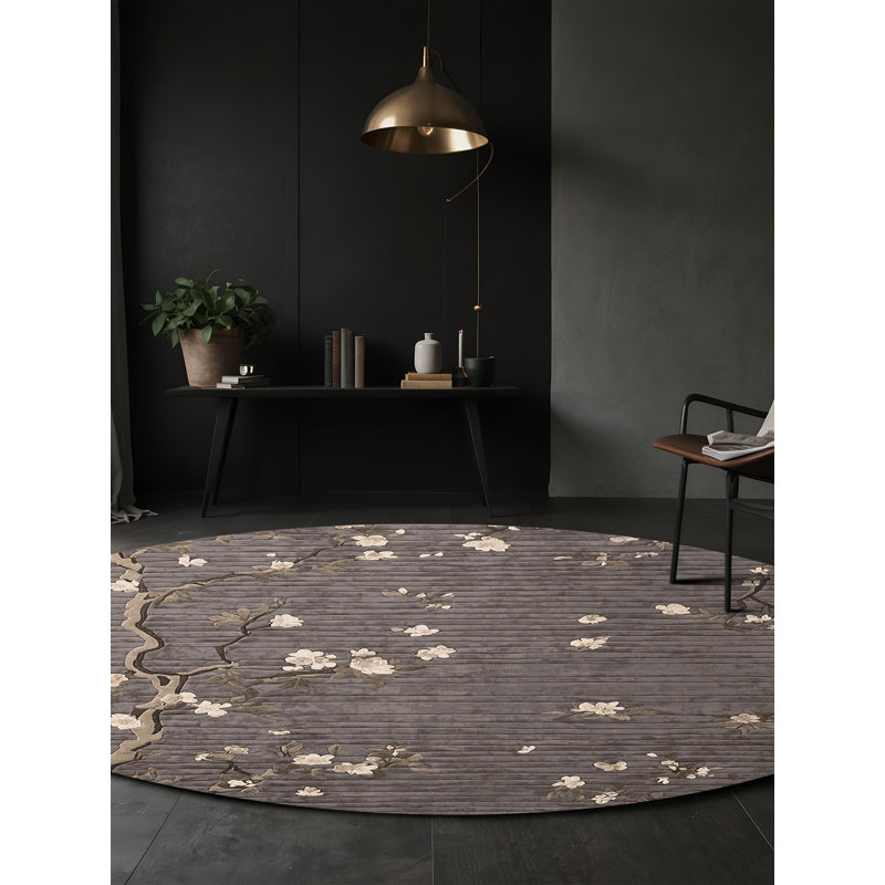 Machine Washable Gray Area Rug, Round 8'