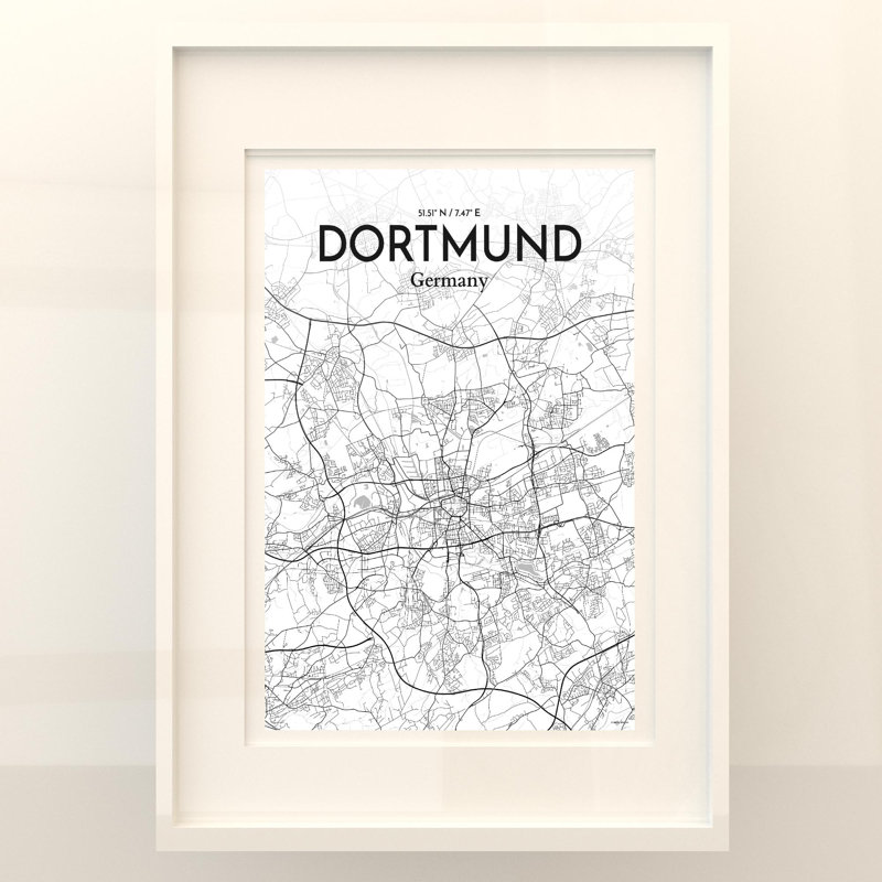 Dortmund City Map in Tones 1 Piece Wall Art, 27.6cm H x 19.7cm W x 0.05cm D
