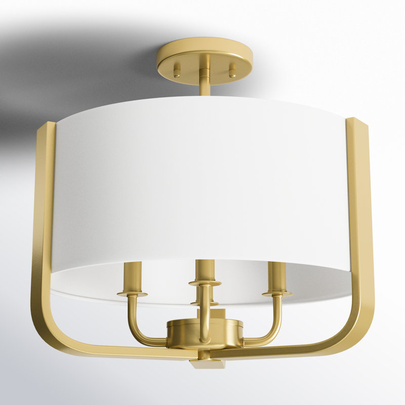 Naida 3-Light Semi-Flush Mount Ceiling Light with Fabric Shade and Gold Finish