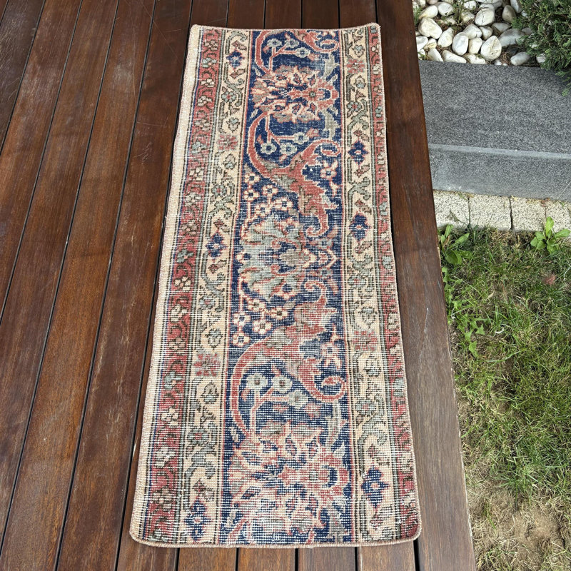 Petit tapis turc vintage à tissage plat en rouge et ivoire pour un décor rétro