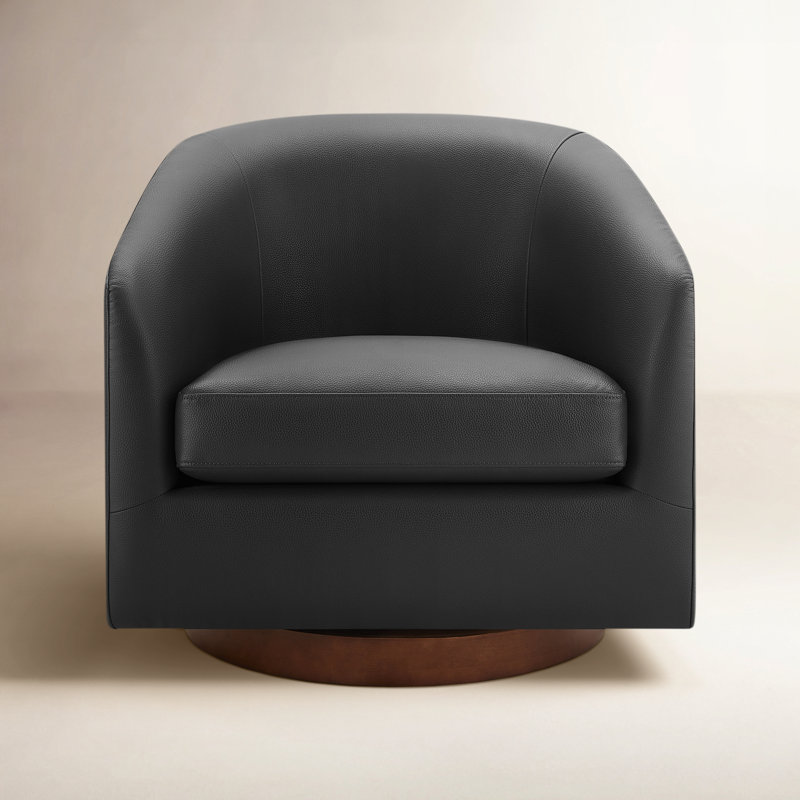 Bennett Vegan  Leather Swivel Barrel Chair, Charming Black Vegan Leather