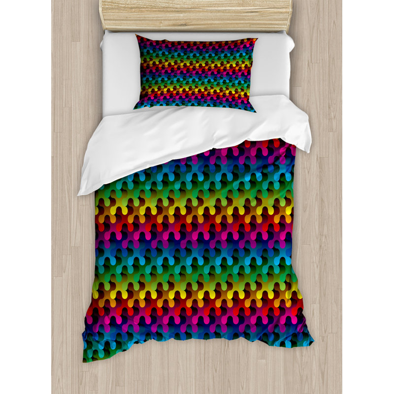 Rustic Polyester Geometric Shapes Duvet Cover, Knitted Seem Jacquard, Queen Duvet Cover + 2 Pillow Shams