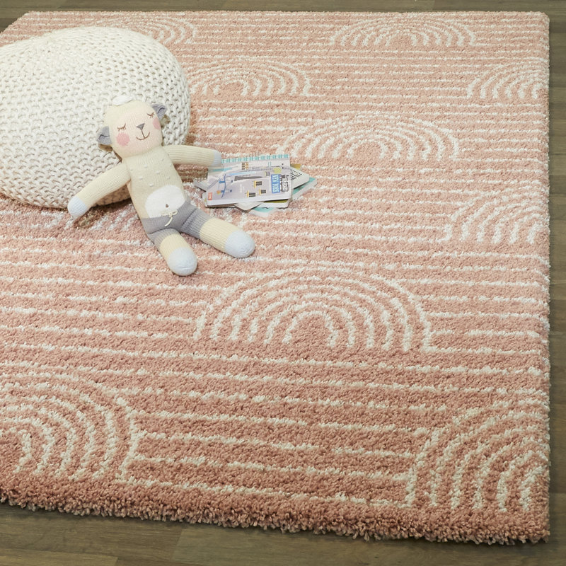 Tapis à poils longs Alec, Blanc / orange, Rectangle 5 pi 3 po x 7 pi