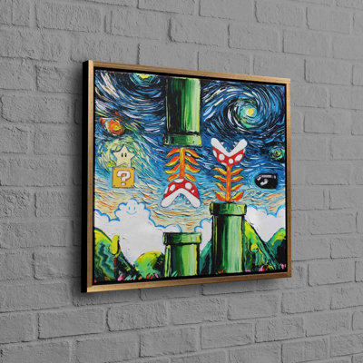 Large Van Gogh Style Mario Painting on Canvas for Game Room Wall Art Home Decor and Unique Gift