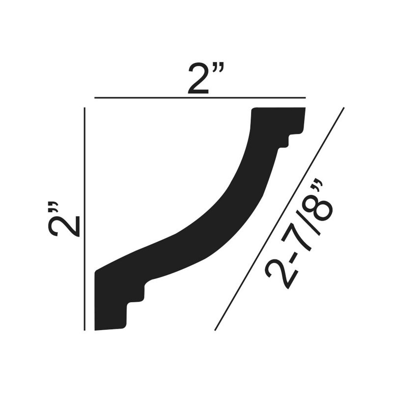 Moulure couronnée en polyuréthane à plis longs 2 po x 2 po x 6 po