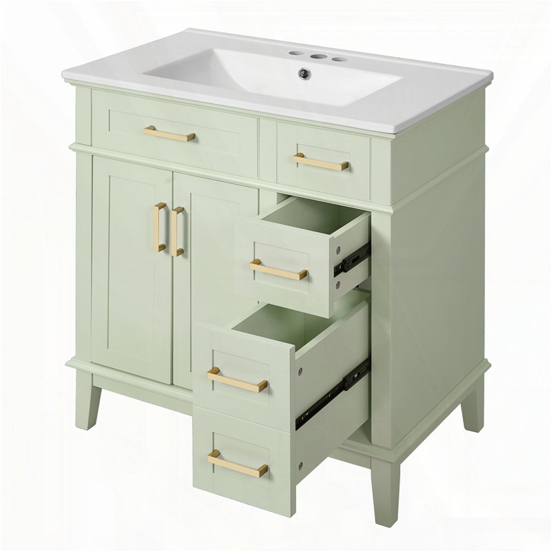 Meuble-lavabo 30 po avec lavabo en céramique, Vert