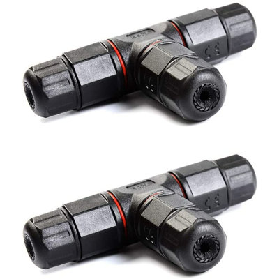Waterproof Inline IP68 Cable Splitter Junction Box Cable Connector 3 Way Black (2 pcs pack)
